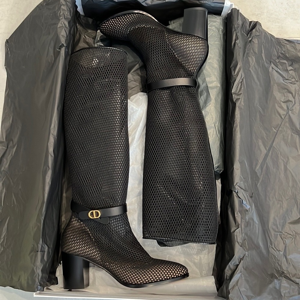 CHRISTIAN DIOR Empriente Mesh Montaigne Knee Boots black size 38. BRAND NEW!!! - Picture 4 of 7